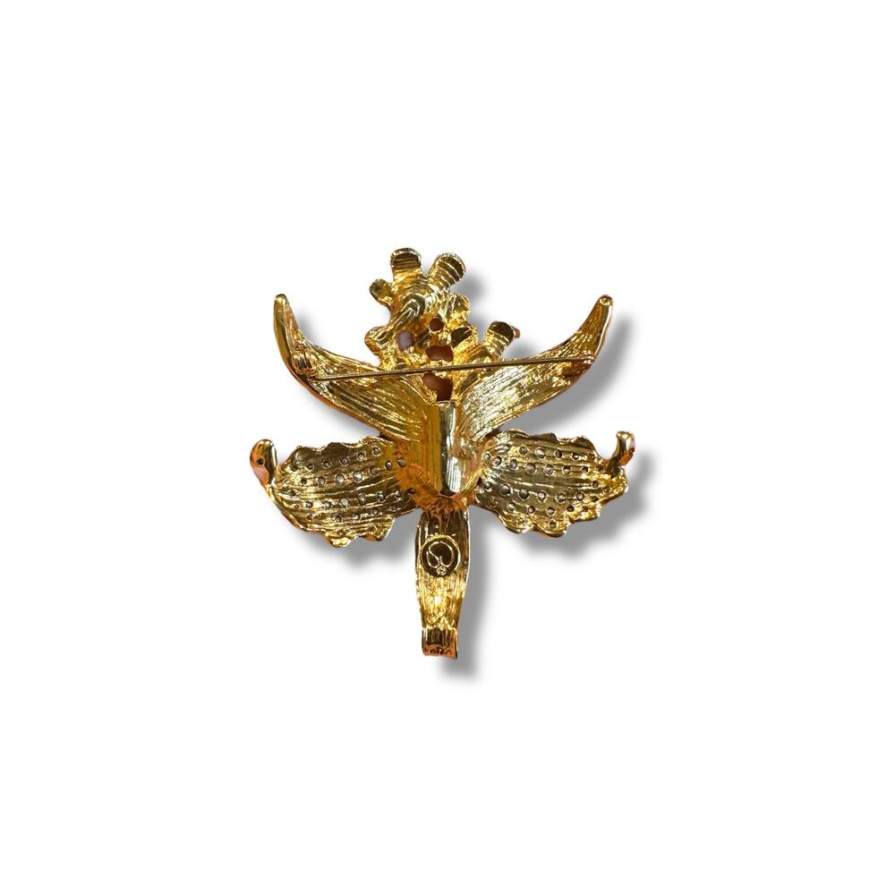 St. John Vintage AB Goldtone Floral Rhinestone Brooch Pin - Picture 2 of 3